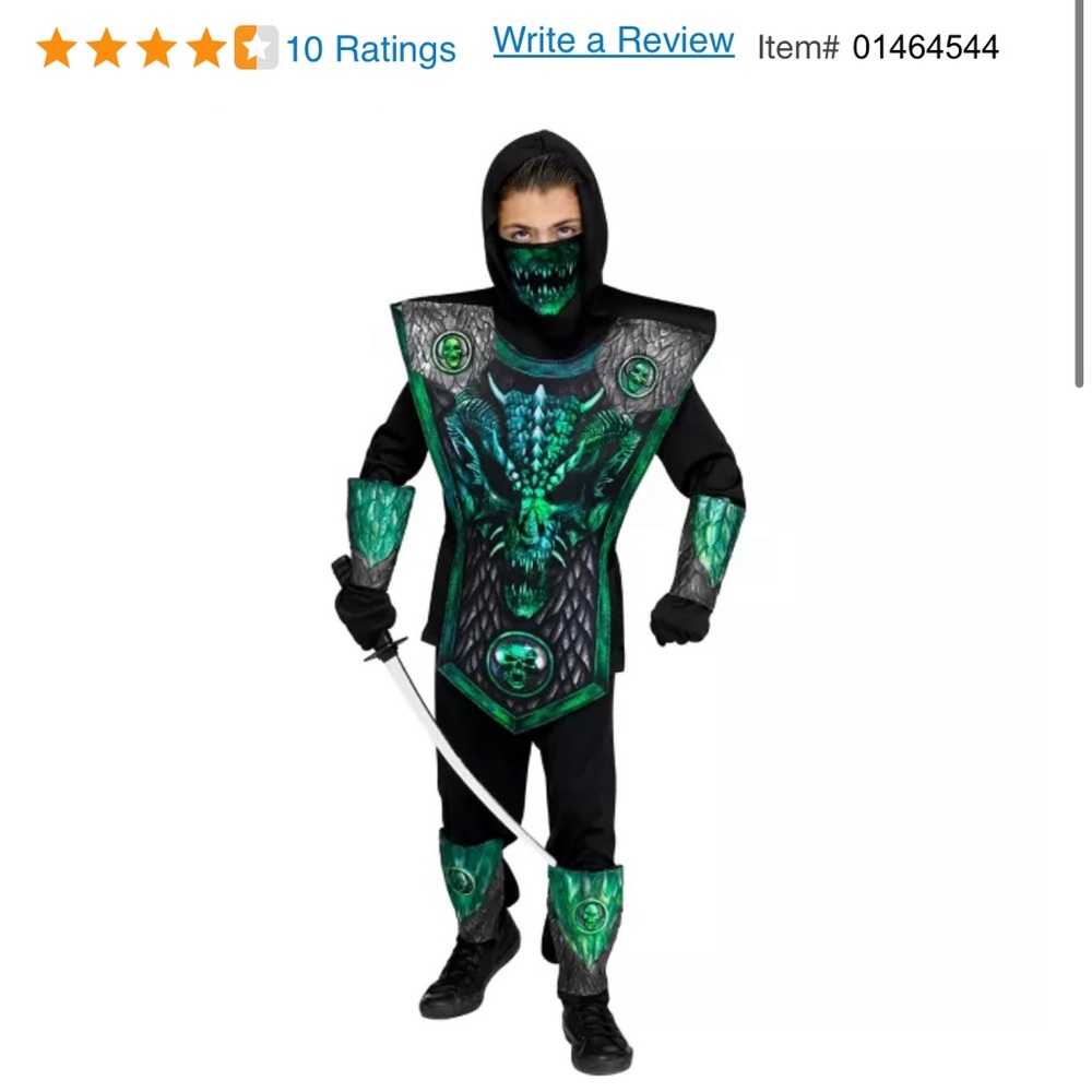 Kids DELUXE Green Dragon Ninja Costume LIKE NEW Medium 8-10 Spirit Halloween